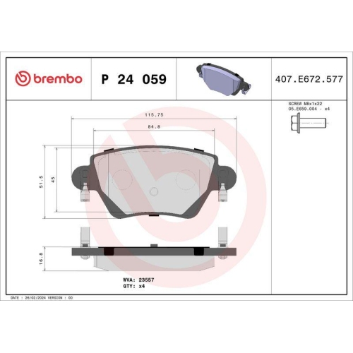 Bremsbelagsatz Scheibenbremse Brembo P24059 Prime Line f&uuml;r Ford Jaguar Fpv