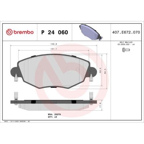 Bremsbelagsatz Scheibenbremse Brembo P24060 Prime Line f&uuml;r Ford Jaguar