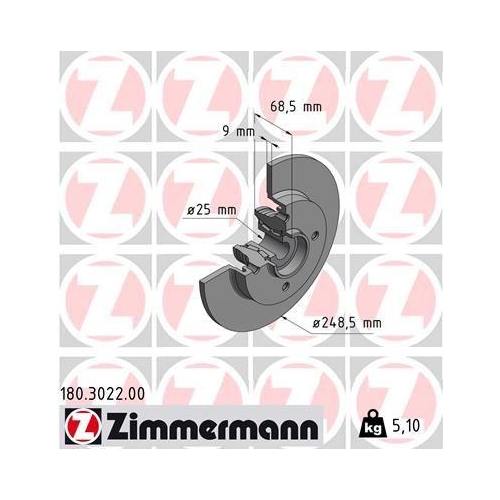 Bremsscheibe Zimmermann 180.3022.00 f&uuml;r Citro&euml;n/peugeot Citro&euml;n (df Psa)