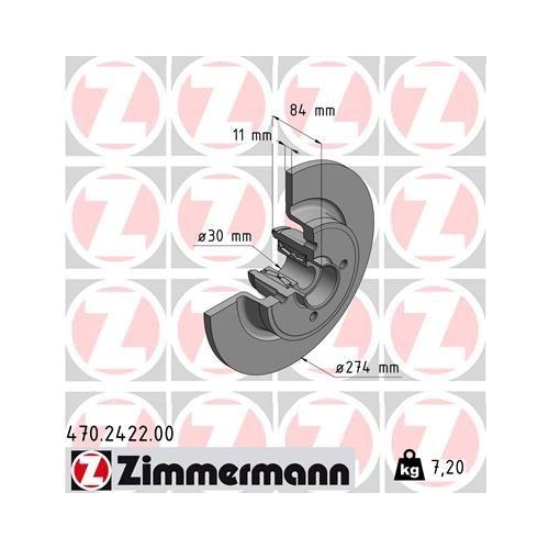 Bremsscheibe Zimmermann 470.2422.00 f&uuml;r Renault Hinterachse