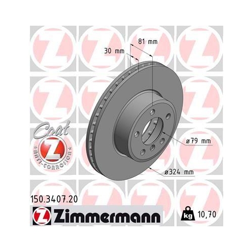 Bremsscheibe Zimmermann 150.3407.20 Coat Z f&uuml;r Bmw Vorderachse