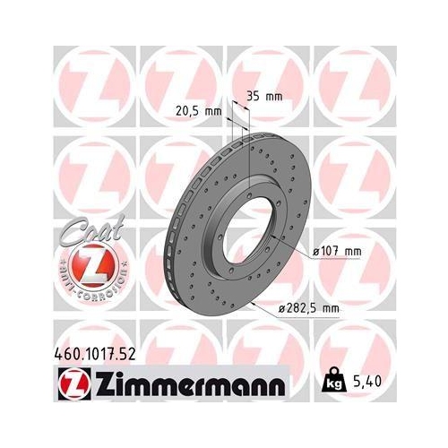 Brake Disc Zimmermann 460.1017.52 Sport Brake Disc Z for Porsche Front Axle