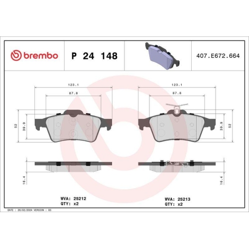 Bremsbelagsatz Scheibenbremse Brembo P24148 Prime Line f&uuml;r Ford Nissan Volvo