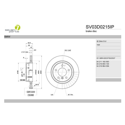 Bremsscheibe 7 Seven Parts SV03D0215IP f&uuml;r Bmw Hinterachse