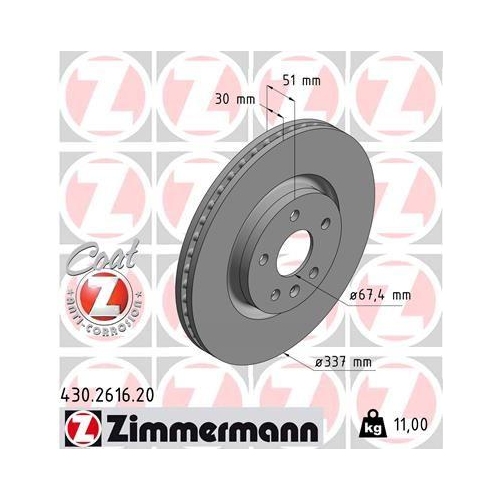 Bremsscheibe Zimmermann 430.2616.20 Coat Z f&uuml;r Opel General Motors Vorderachse