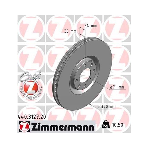 Zimmermann 1X Bremsscheibe Vorderachse Coat Z f&uuml;r Citro&euml;n/peugeot