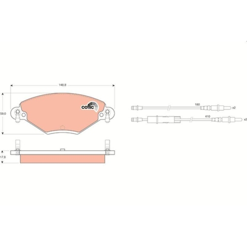 Bremsbelagsatz Scheibenbremse Trw GDB1448 Cotec f&uuml;r Citro&euml;n Vorderachse