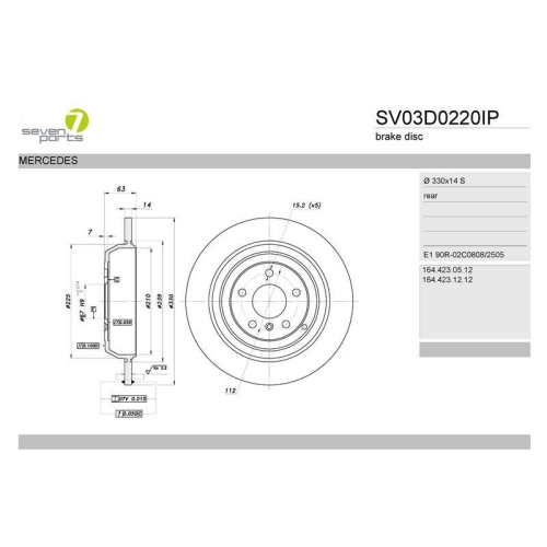 Bremsscheibe 7 Seven Parts SV03D0220IP f&uuml;r Mercedes Benz Mercedes Benz