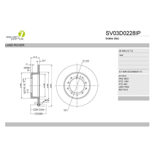 Bremsscheibe 7 Seven Parts SV03D0228IP f&uuml;r Land Rover Hinterachse