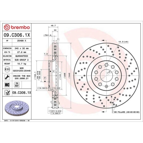 Bremsscheibe Brembo 09.C306.1X Xtra Line - Xtra f&uuml;r Audi Seat Skoda VW