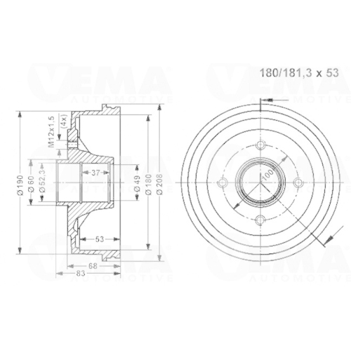 Bremstrommel Vema 800848 für Ford Omc Hinterachse