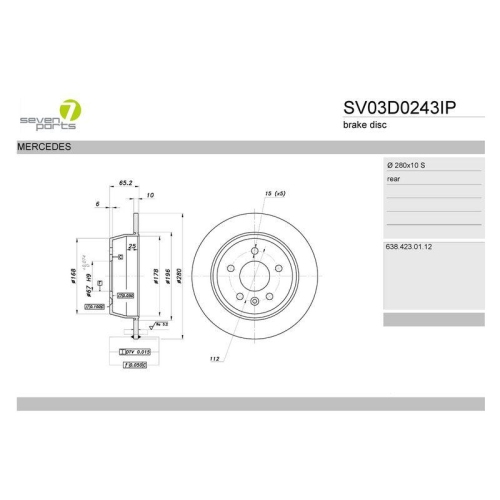 Bremsscheibe 7 Seven Parts SV03D0243IP f&uuml;r Mercedes Benz Hinterachse