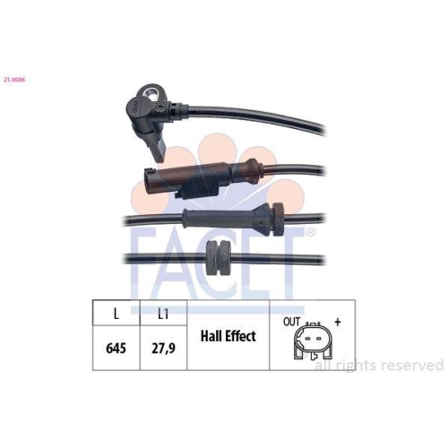 Sensor Raddrehzahl Facet 21.0086 Made In Italy - Oe Equivalent f&uuml;r Alfa Romeo
