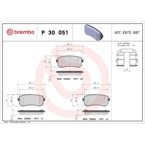 Bremsbelagsatz Scheibenbremse Brembo P30051 Prime Line f&uuml;r Hyundai Kia Changan