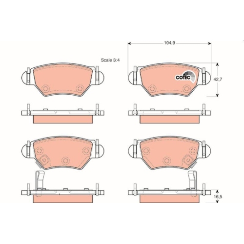 Bremsbelagsatz Scheibenbremse Trw GDB1471 Cotec f&uuml;r Vauxhall Chevrolet Opel
