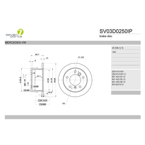 Bremsscheibe 7 Seven Parts SV03D0250IP f&uuml;r Mercedes Benz VW Mercedes Benz