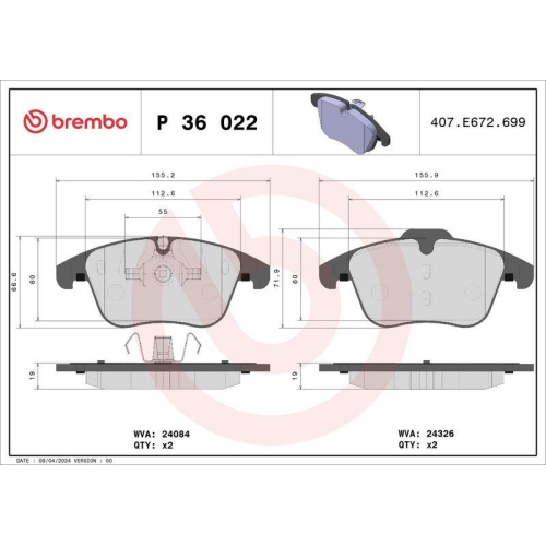 Brake Pad Set Disc Brake Brembo P36022 Prime Line for Jaguar Roewe (saic)