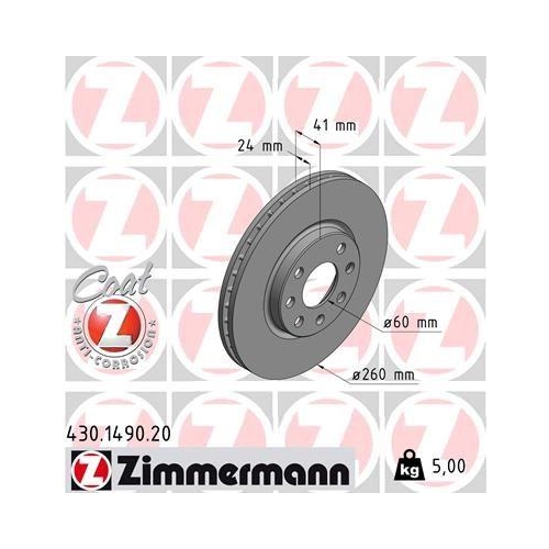 Brake Disc Zimmermann 430.1490.20 Coat Z for Opel General Motors Front Axle