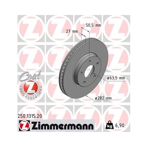 Brake Disc Zimmermann 250.1315.20 Coat Z for Ford Front Axle