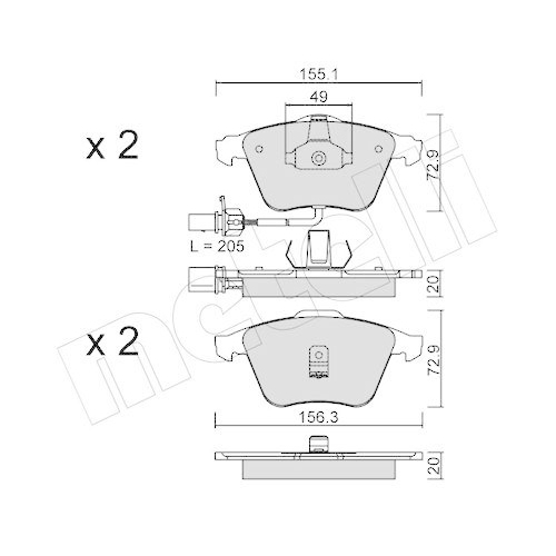 Bremsbelagsatz Scheibenbremse Metelli 22-0549-0 f&uuml;r Audi Vorderachse