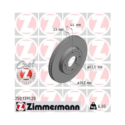 Bremsscheibe Zimmermann 250.1391.20 Coat Z f&uuml;r Ford Vorderachse