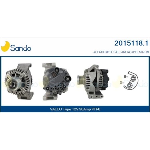 Generator Sando 2015118.1 f&uuml;r Fiat Lancia Opel F&uuml;r Fahrzeuge Mit Klimaanlage