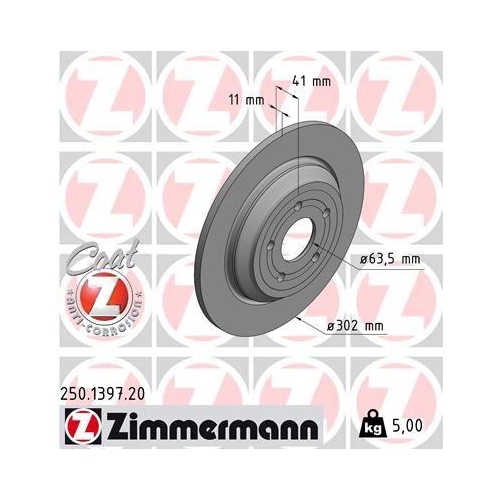 Bremsscheibe Zimmermann 250.1397.20 Coat Z f&uuml;r Ford Hinterachse