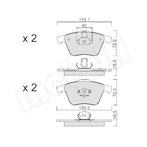 Bremsbelagsatz Scheibenbremse Metelli 22-0549-3 f&uuml;r Ford Mazda Opel Saab Volvo