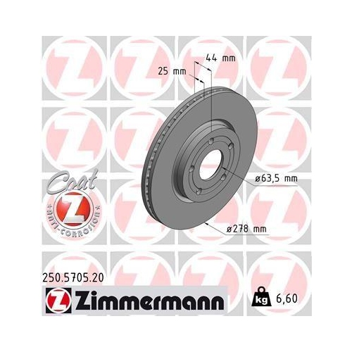 Bremsscheibe Zimmermann 250.5705.20 Coat Z f&uuml;r Ford Vorderachse
