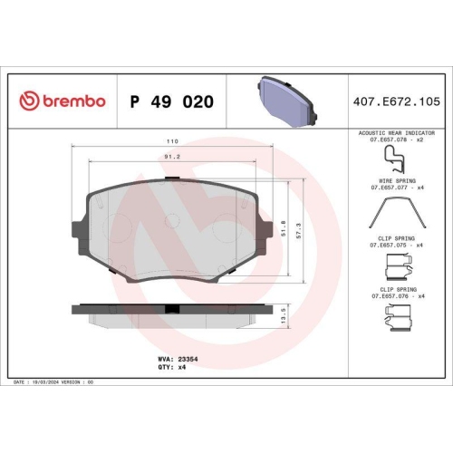 Bremsbelagsatz Scheibenbremse Brembo P49020 Prime Line f&uuml;r Mazda Mitsubishi