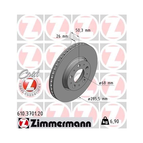 Bremsscheibe Zimmermann 610.3701.20 Coat Z f&uuml;r Volvo Vorderachse