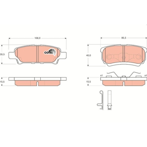 Bremsbelagsatz Scheibenbremse Trw GDB3341 Cotec f&uuml;r Chrysler Dodge Mitsubishi