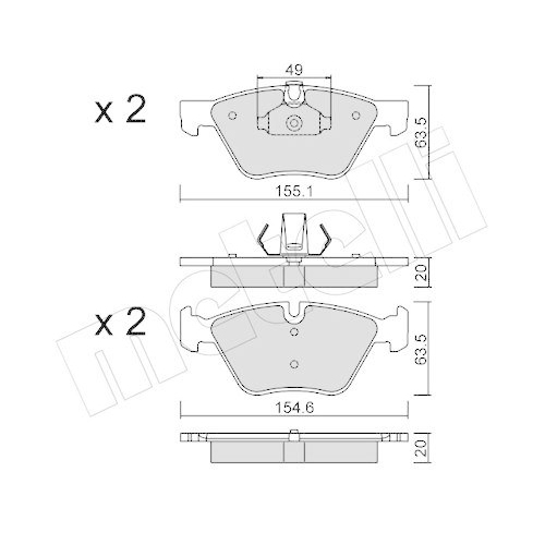 Brake Pad Set Disc Brake Metelli 22-0557-0 for Bmw Front Axle