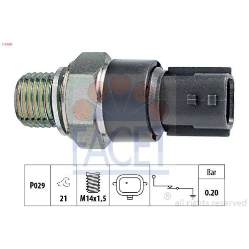 Indicateur De Pression D'huile Facet 7.0189 Made In Italy - Oe Equivalent pour