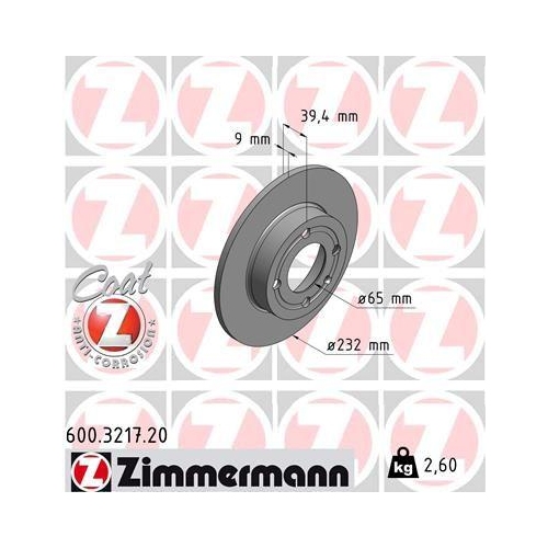 Bremsscheibe Zimmermann 600.3217.20 Coat Z f&uuml;r Vag Hinterachse