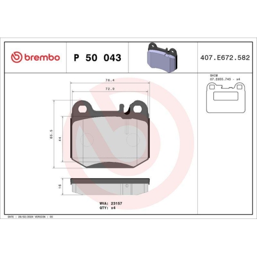 Bremsbelagsatz Scheibenbremse Brembo P50043 Prime Line f&uuml;r Mercedes Benz