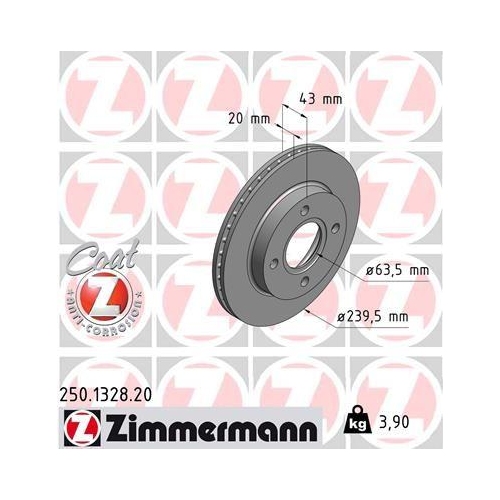 Bremsscheibe Zimmermann 250.1328.20 Coat Z f&uuml;r Ford Vorderachse