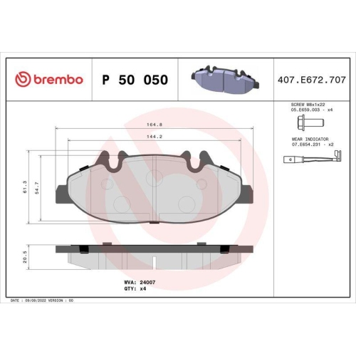 Bremsbelagsatz Scheibenbremse Brembo P50050 Prime Line f&uuml;r Mercedes Benz