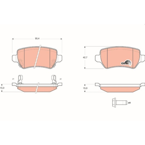 Bremsbelagsatz Scheibenbremse Trw GDB1515 Cotec f&uuml;r Vauxhall Chevrolet Saturn