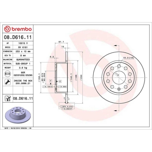 Bremsscheibe Brembo 08.D616.11 Prime Line - Uv Coated f&uuml;r Skoda Skoda (svw)