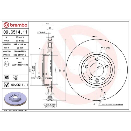 Bremsscheibe Brembo 09.C514.11 Prime Line - Uv Coated f&uuml;r Land Rover Vorderachse