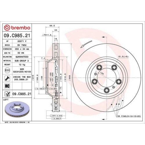 1X Brembo Bremsscheibe Vorderachse Prime Line - Uv Coated f&uuml;r Porsche