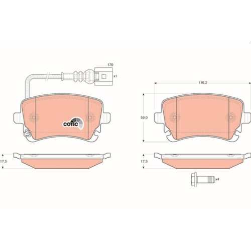 Bremsbelagsatz Scheibenbremse Trw GDB1557 Cotec f&uuml;r Seat Skoda VW Audi