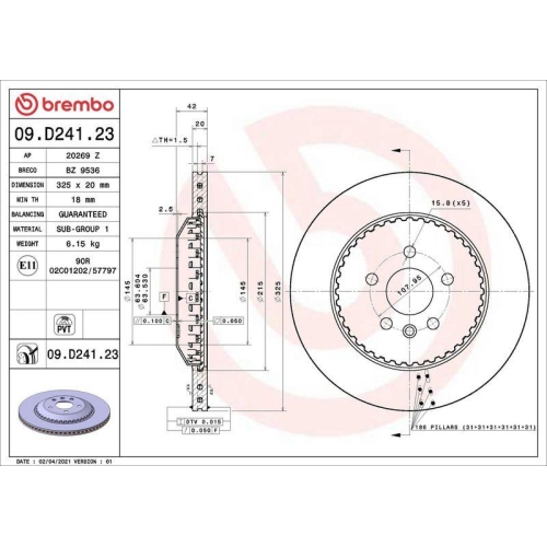 Bremsscheibe Brembo 09.D241.23 Prime Line - Lightweight f&uuml;r Land Rover