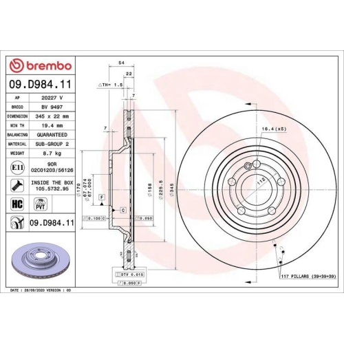 Bremsscheibe Brembo 09.D984.11 Prime Line - Uv Coated f&uuml;r Mercedes Benz