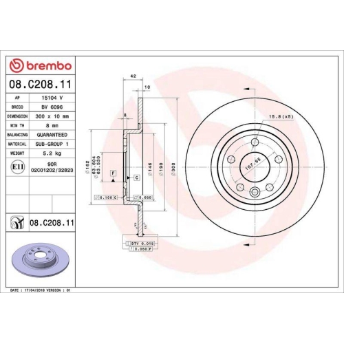 Bremsscheibe Brembo 08.C208.11 Prime Line - Uv Coated f&uuml;r Jaguar Land Rover
