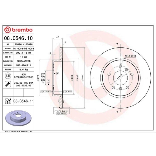 Bremsscheibe Brembo 08.C546.11 Prime Line - Uv Coated für Nissan Renault