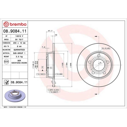 2X Brembo Bremsscheibe Hinterachse Prime Line - Uv Coated f&uuml;r Audi