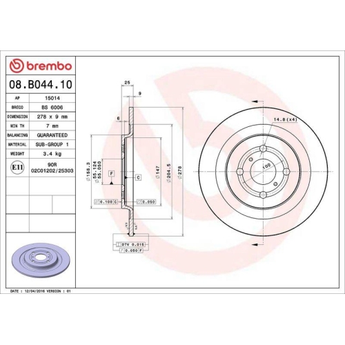 2X Brembo Bremsscheibe Hinterachse Prime Line f&uuml;r Daihatsu Toyota