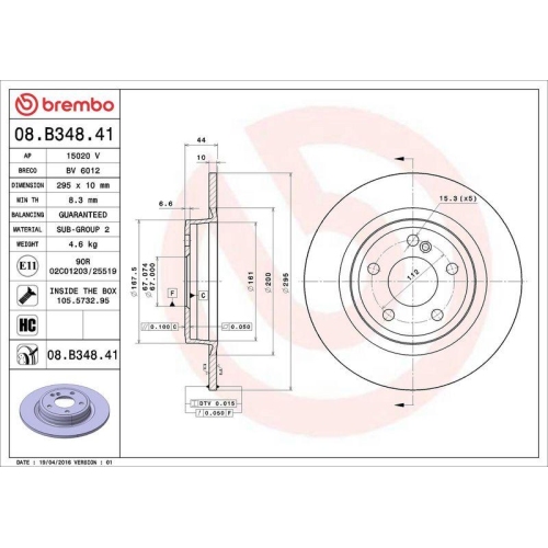 Bremsscheibe Brembo 08.B348.41 Prime Line - Uv Coated f&uuml;r Mercedes Benz